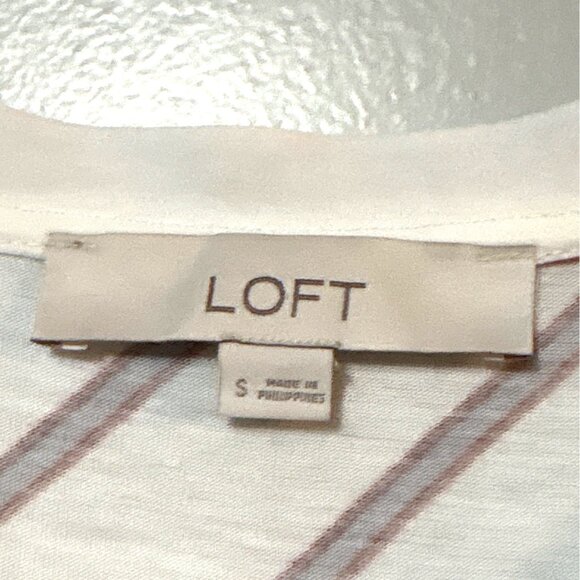 Loft Womens Striped Short-Sleeve Blouse White & Rust Rayon/Polyester S - Picture 2 of 6